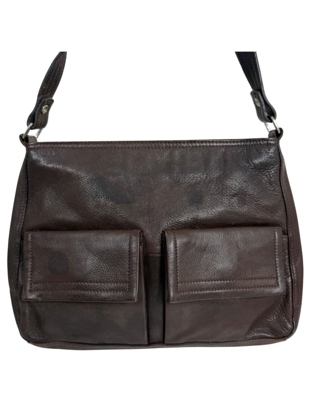 VTG Fossil Brown Leather Dual Front Pockets  Shoulder Crossbody Bag Adjustable